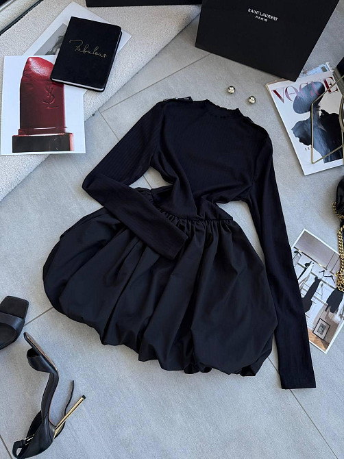 Женское базовое платье с пышной юбочкой рубчик+софт Черный, 42/44 Одесса - изображение 4