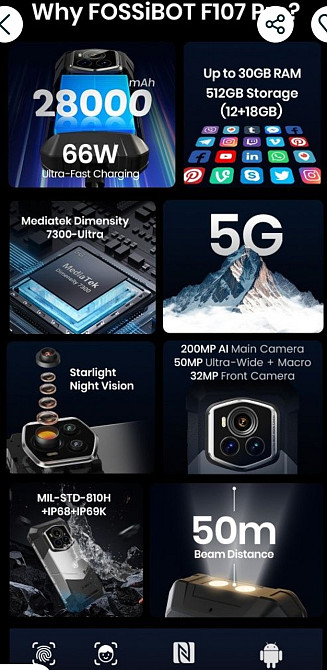 FOSSiBOT F107 Pro 12+18/512 ГБ Захищений Смартфон/28000 mAh/NFC/HD IPS. Київ - фото 7