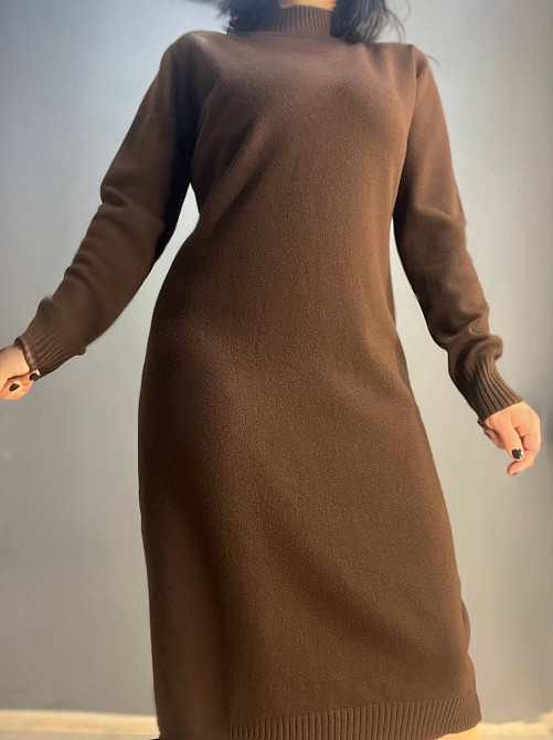 Сукня жіноча Accorddream 2858 светр довга оверсайз комір стійка розріз one size, коричневий, one size Київ - фото 5