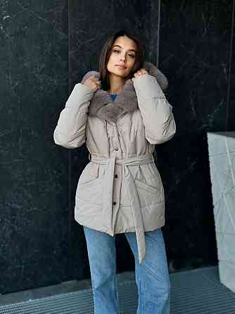 Пуховик жіночій із натуральним хутром песця Бежевий S Харків