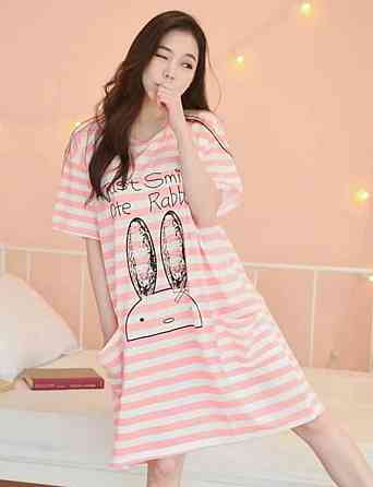 Женская трикотажная ночная рубашка батал в полоску Розовый, 52/54 Одесса