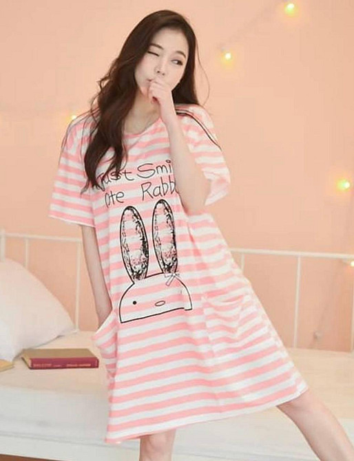 Жіноча трикотажна нічна сорочка батал у смужку Рожевий, 52/54 Одеса - фото 1