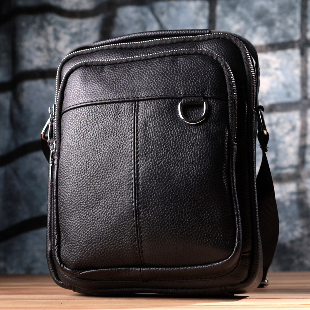 Удобная вертикальная сумка для мужчин из натуральной кожи Vintage sale_15115 Черный Киев - изображение 9