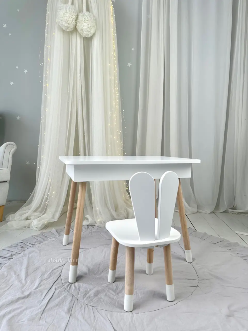 Детский столик с ящиком для карандашей + стульчик Зайчик (Белый) Винница - изображение 4