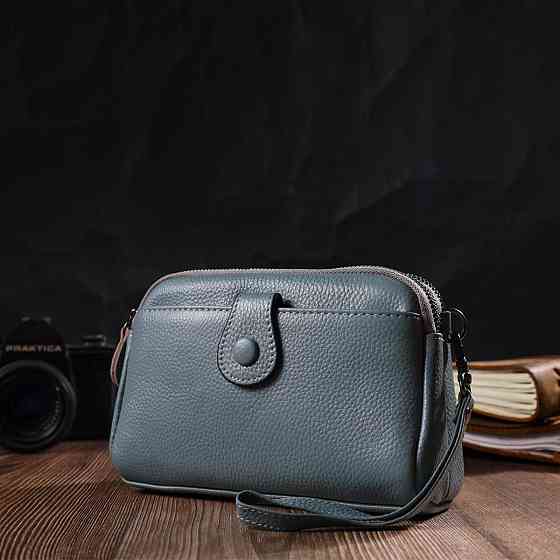 Модна сумка-клатч у стильному дизайні з натуральної шкіри 22087 Vintage Сіро-блакитна Київ