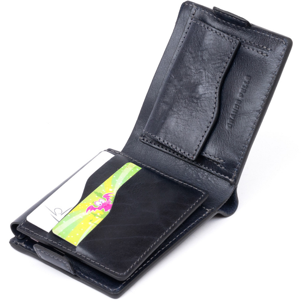 Функціональне тонке портмоне GRANDE PELLE 11323 Синє Київ - фото 3