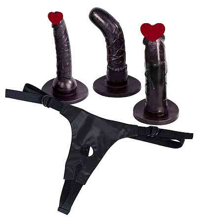 Страпон You2Toys с тремя черными рельефными насадками Sex Aura Киев