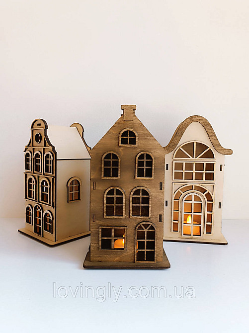 Набор из трех домиков в европейском стиле с подсветкой 22 см. Ирпень - изображение 6