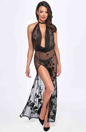 Платье Noir Handmade F312 Divinity, L, black, прозрачное, в пол, открытая спина, разрез сбоку Sex Aura Киев