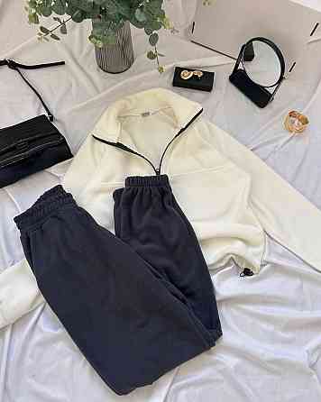 Женский теплый оверсайз костюм двойка: кофта и брюки из двухстороннего флиса Графит, 42/46 Одесса