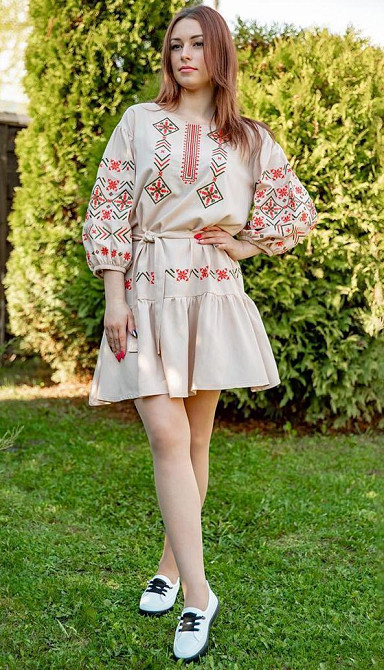 Сукня-вишиванка жіноча бежева святкова, вишита сукня плаття Київ - фото 1