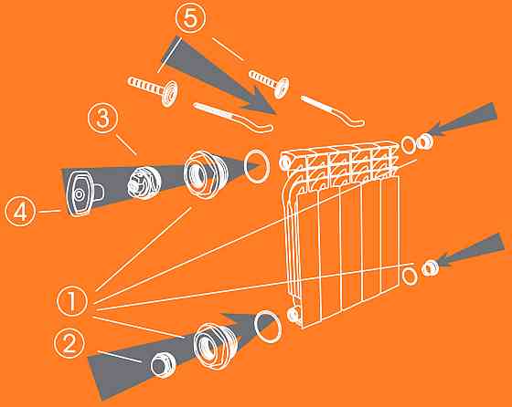 Комплект футорок секційного радіатора CRISTAL NR-2014 3/4″ з 2-кронштейнами (HT 405) (000003285) Київ