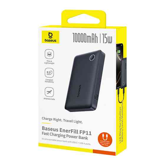 Павербанк 10000 mAh Baseus EnerFill FP11 15W Type-C кабель у комплекті Type-C Cosmic Black power bank повербанк Одеса