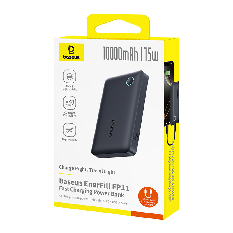 Павербанк 10000 mAh Baseus EnerFill FP11 15W Type-C кабель у комплекті Type-C Cosmic Black power bank повербанк Одеса - фото 2