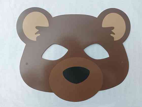 Дитяча маска Ведмідь із картону 19 на 17 см коричневий Київ
