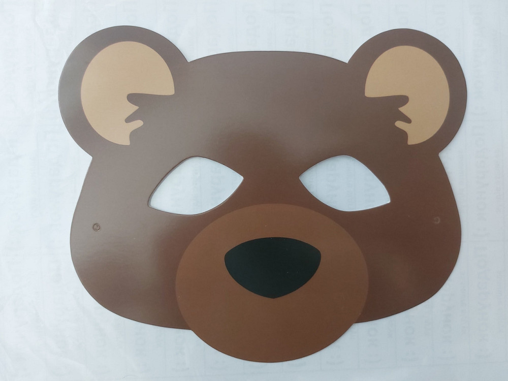 Дитяча маска Ведмідь із картону 19 на 17 см коричневий Київ - фото 1