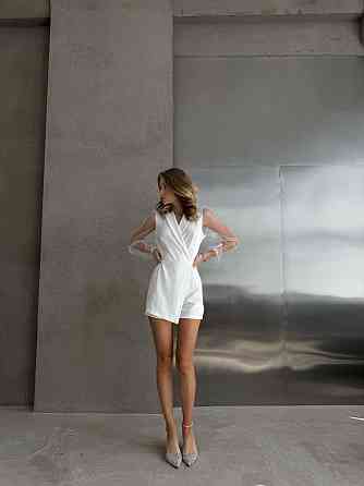 Жіночий стильний елегантний комбінезон креп дайвінг+сітка Білий, 46/48 Одеса