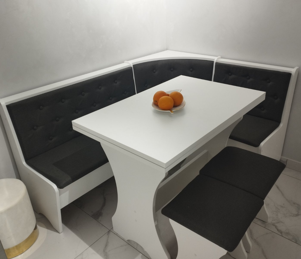 Комплект меблів для кухні - Сімейний М'який куток, стіл, 2 табуретки 114х154 см - Білий Львів - фото 5