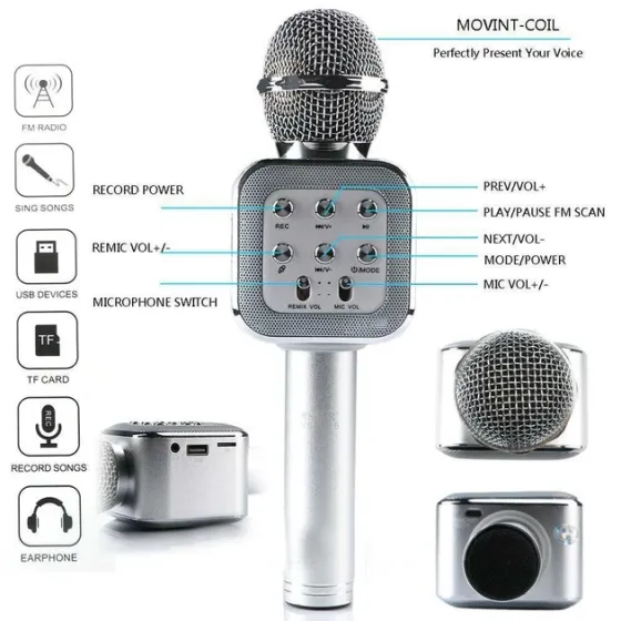 Мікрофон DM Karaoke WS 1818 бездротовий караоке з Bluetooth, підсвіткою, записом та зміною голосу Одеса
