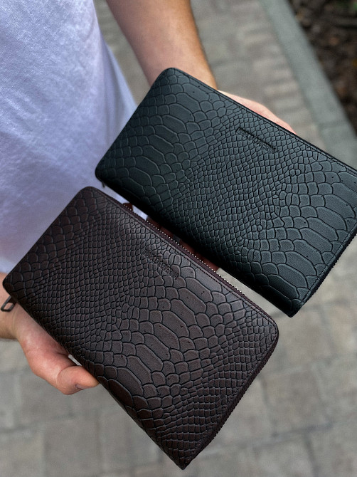 Двобліскавковий клатч з фактурної натуральної шкіри Київ - фото 4