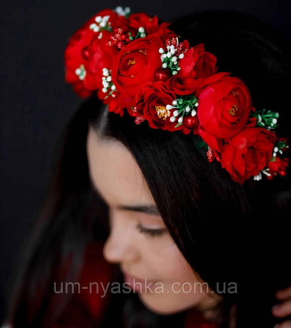 Ободок обруч з квітами "Піони середній червоний" Кривий Ріг - фото 1