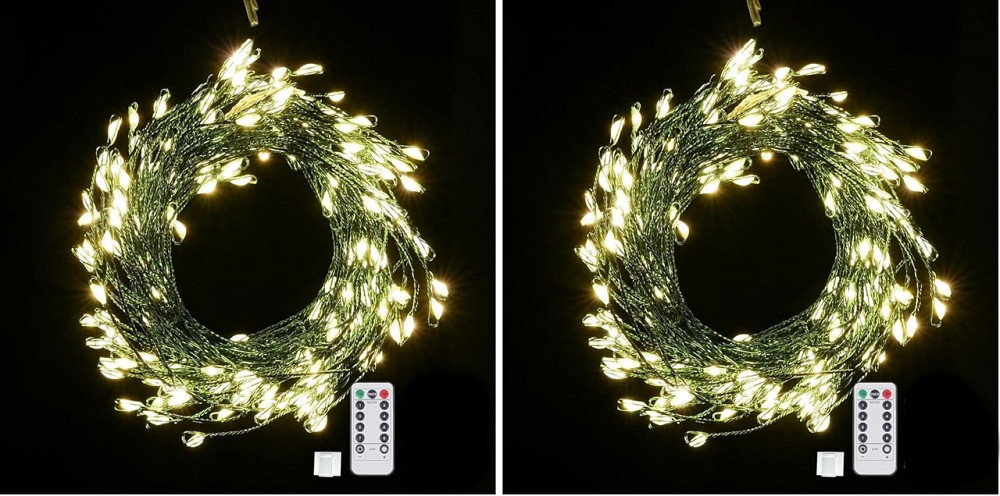 Комплект 2 шт LED гірлянда-нитка 10 м VASTFIRE, 900 LED, теплий білий, IP44, від мережі, зелений провід Київ - фото 3