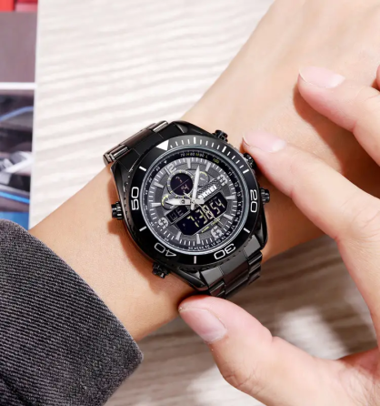 Чоловічий наручний годинник Skmei 1600 (Чорний з чорним циферблатом) Київ