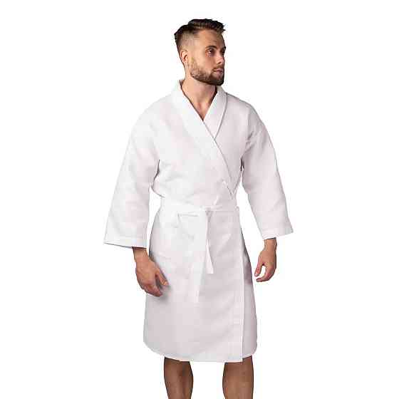Вафельний чоловічий халат Кімоно YouStar 100% бавовна розмір S (44-46) 200 г/м2 (Білий) Суми
