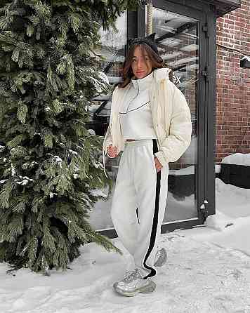 Жіночий теплий прогулянковий костюм-двійка з кантом тринитка на флісі Білий, 46/48 Одеса