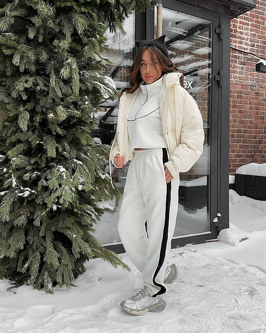 Жіночий теплий прогулянковий костюм-двійка з кантом тринитка на флісі Білий, 46/48 Одеса - фото 3