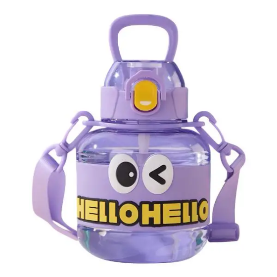 Детская бутылка для воды с трубочкой и ручкой, фиолетовая Киев