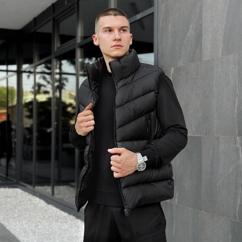 Спортивний чоловічий жилет дутий безрукавка стильний жилет Pobedov Puffer чорний Одеса - фото 4
