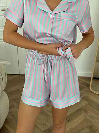 Піжама жіноча з сатину з шортами і сорочкою Блакитно-рожева XL-2XL Харків