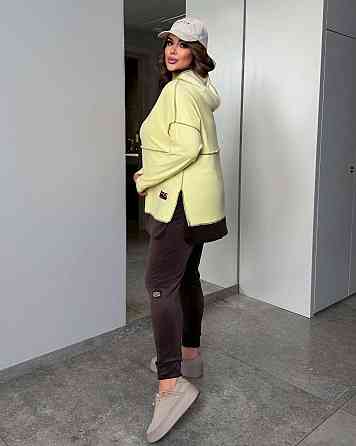 Женский стильный повседневный костюм из качественного велюра Лимонный, 54/58 Одесса