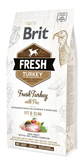Сухой корм для пожилых собак Брит Brit Fresh Light Fit & Slim с индейкой и горошком, 12 кг Винница - изображение 1