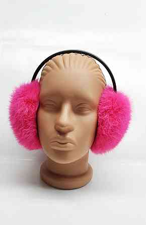 Хутряні навушники дорослі з кролика Малиновий Харків