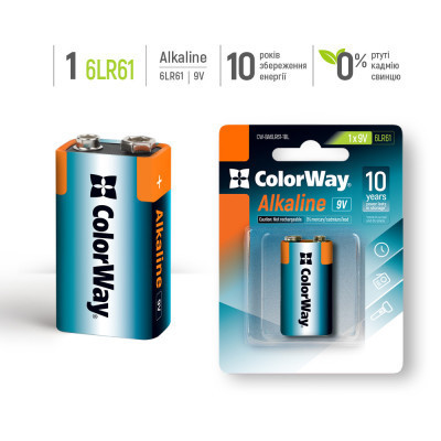 Батарейка ColorWay Крона 6LR61 9V Alkaline Power * 1 (CW-BA6LR61-1BL) Вінниця - фото 3