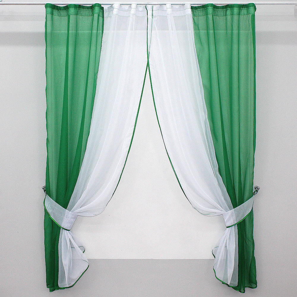 Кухонные шторы VR-Textil № 017к комбинированные с подвязками зеленый с белым 265х170 см (50-861) Киев - изображение 1