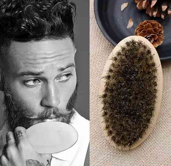 Набор для бороды и усов щетка расческа и маленькие ножницы в подарочном мешочке для хранения коричневый Киев