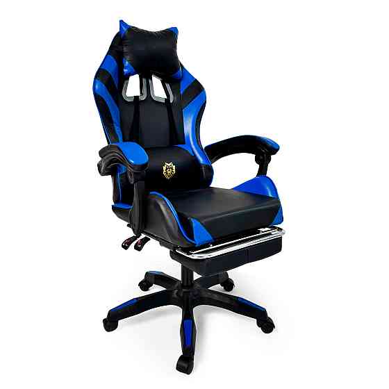 Геймерское кресло Primaveo с эргономичными подушками и выдвижной подставкой для ног, Черный/Синий Киев