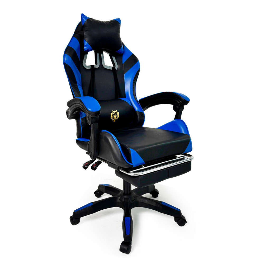 Геймерское кресло Primaveo с эргономичными подушками и выдвижной подставкой для ног, Черный/Синий Киев - изображение 1