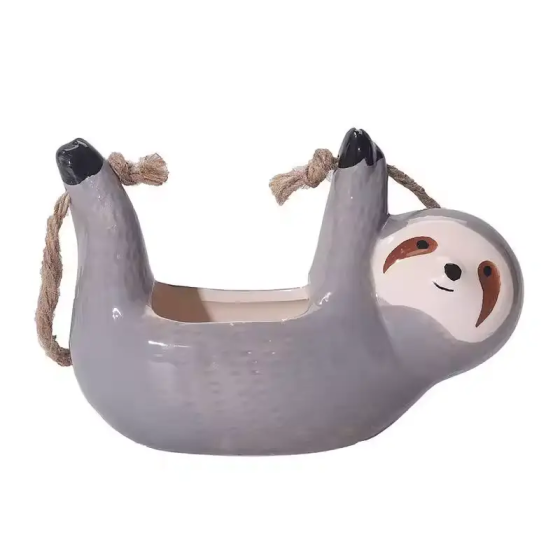 Підвісний квітковий горщик у формі Лінивця (кераміка) Сірий Вінниця