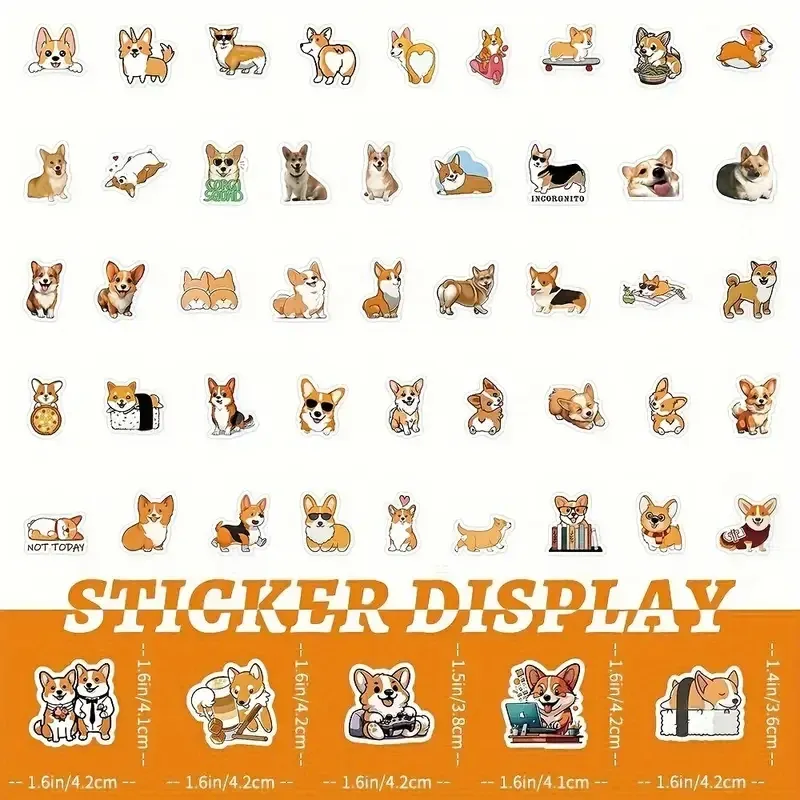 Набор наклеек «Корги» – 50 шт. виниловые водостойкие стикеры с милыми собачками Киев - изображение 5