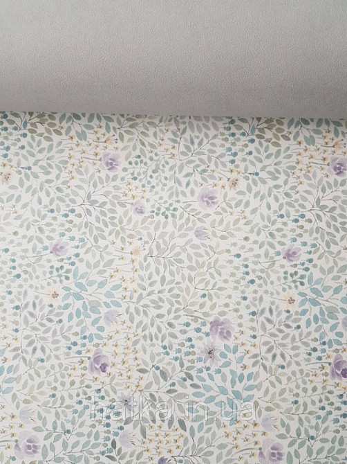 Обои флизелиновые детские эко Lutece Tartine et Chocolat нежные цветы сиреневые листики серые голубые Киев - изображение 2