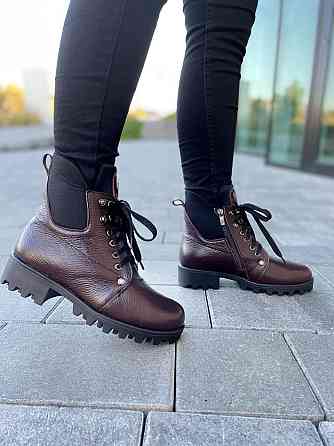 Черевики жіночі Odzi бордові натуральна шкіра з хутром висота 14см каблук 4см розмір 37 (2358) Коломыя