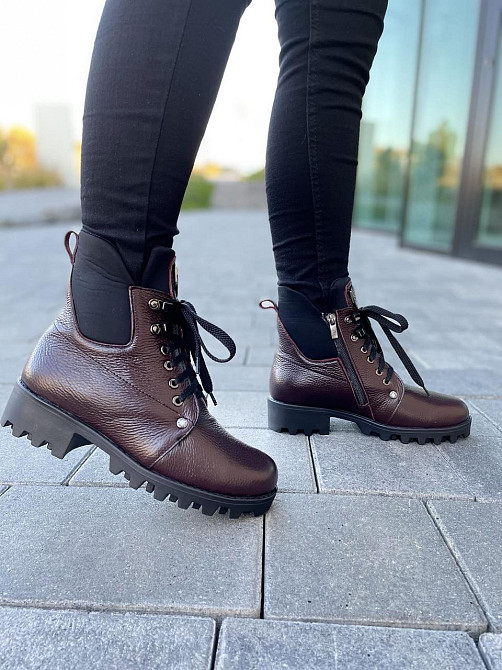 Черевики жіночі Odzi бордові натуральна шкіра з хутром висота 14см каблук 4см розмір 37 (2358) Коломыя - изображение 4