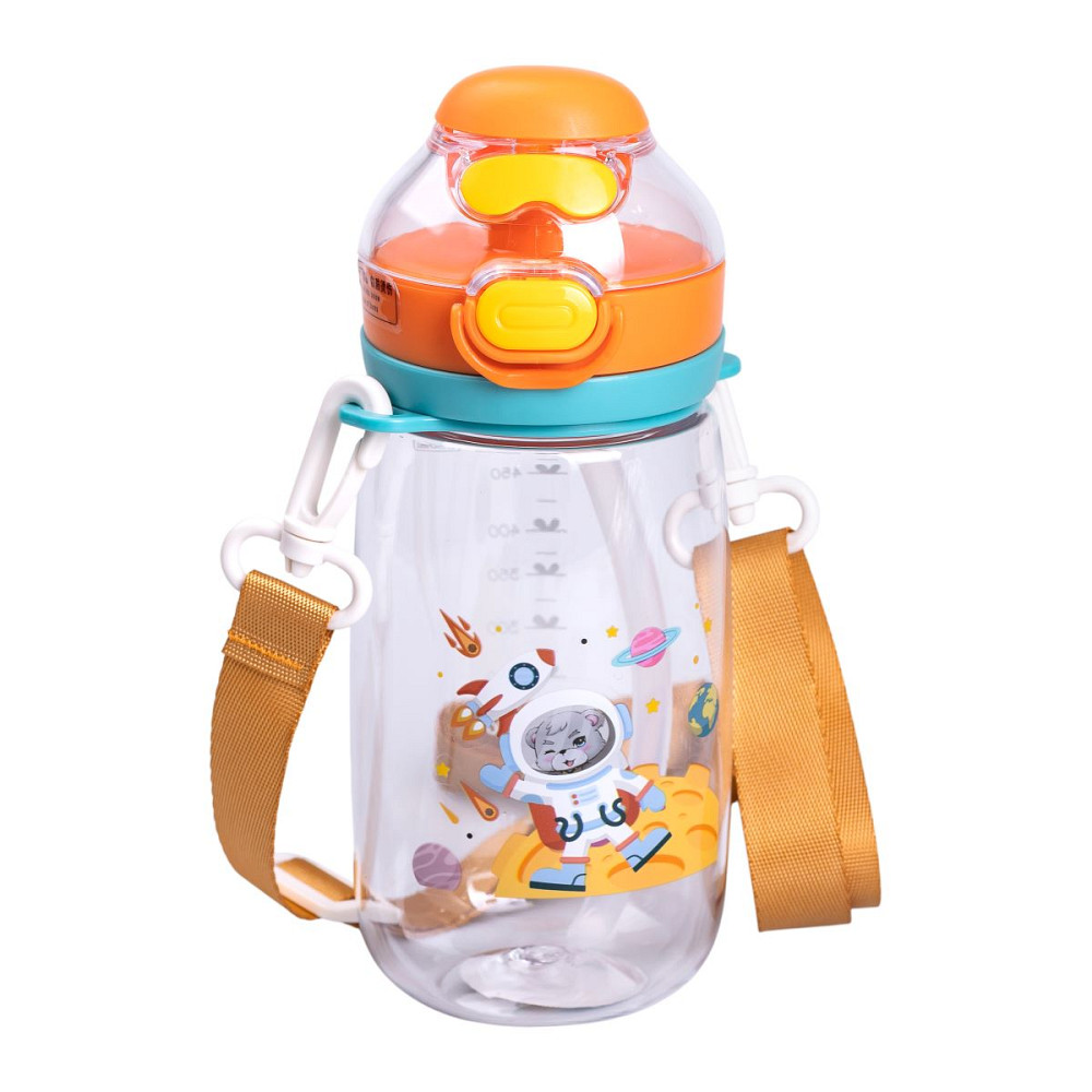 Пляшка для води дитяча 550 мл з ремінцем і трубочкою для спорту та школи 20 см Помаранчева HP-14-45O Коломия - фото 1