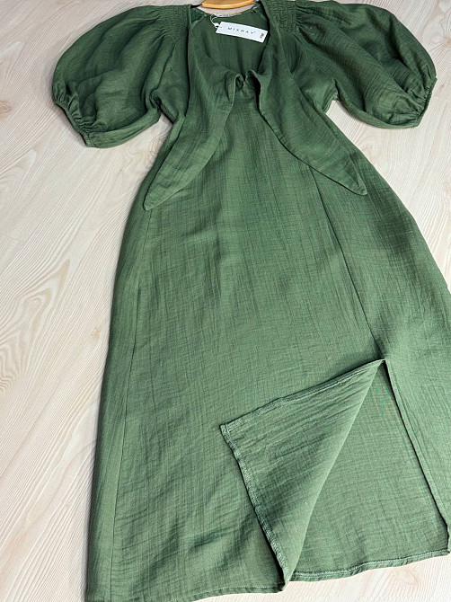 Сукня жіноча Mix Ray 4196 довга з розрізом вузол на грудях з муслину хакі, хакі, M Київ - фото 14