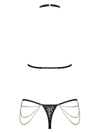 Комплект із ланцюжками Obsessive Pantheria 2-pcs set black L/XL, бюстгальтер, трусики Львів