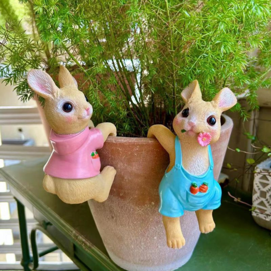 Веселі Кролики 2 шт 17 х 7 см з полістоуну Прикраси для квіткових горщиків, садові фігурки Одеса